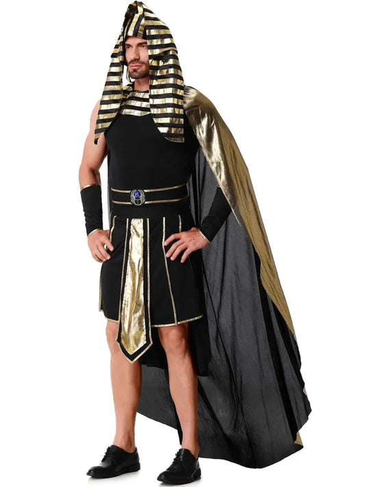 Ägyptisches Kostüm für Herren im antiken Pharao-Stil mit gold-schwarzem Design
